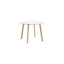Untreated beech frame / Pearl white laminate tabletop / Water-based lacquered edge