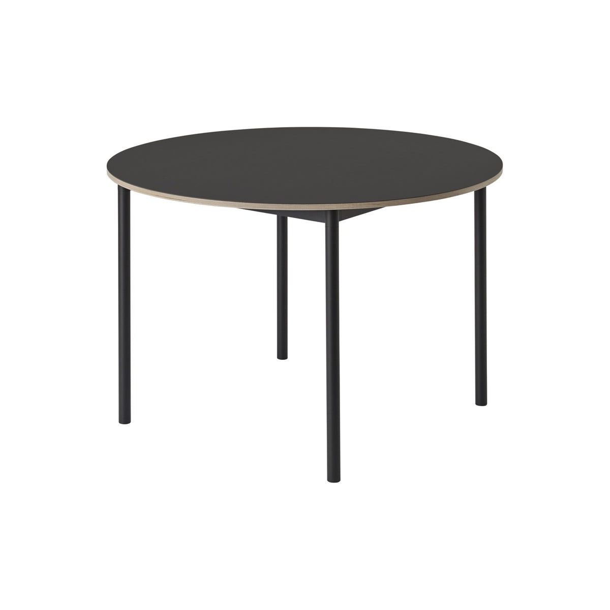 Base Table - Ø 110 cm, Black Linoleum, Plywood Edge, Black - Dining Tables - Muuto