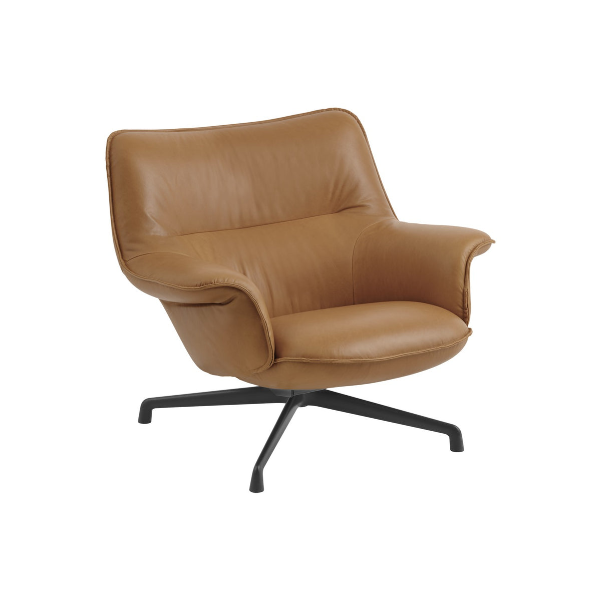 Doze Lounge Chair Low Back - Swivel Base, Cognac Leather - Chairs - Muuto