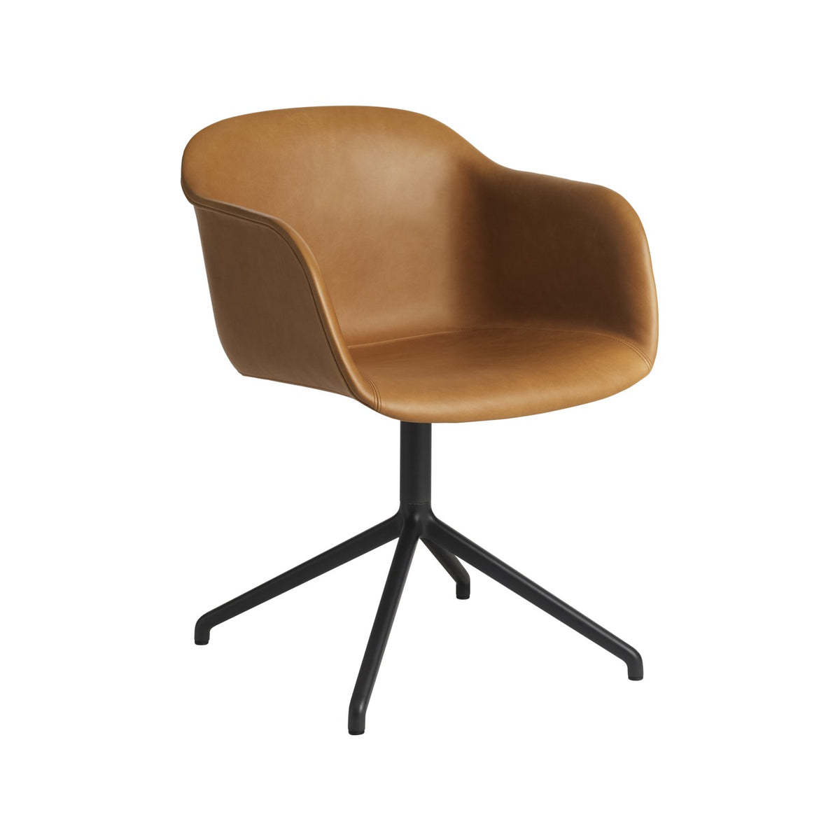 Fiber Armchair - Swivel Base, Cognac Leather - Chairs - Muuto