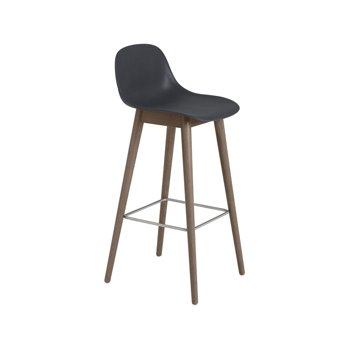 Fiber Bar Stool - Wood Base, With, Black / Dark Brown - Stools - Muuto