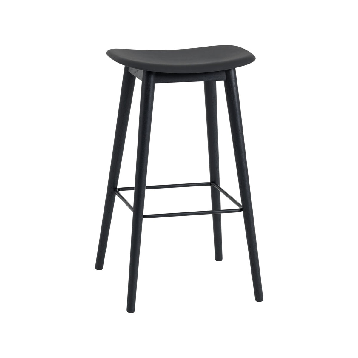 Fiber Bar Stool - Wood Base, Without, Black - Stools - Muuto