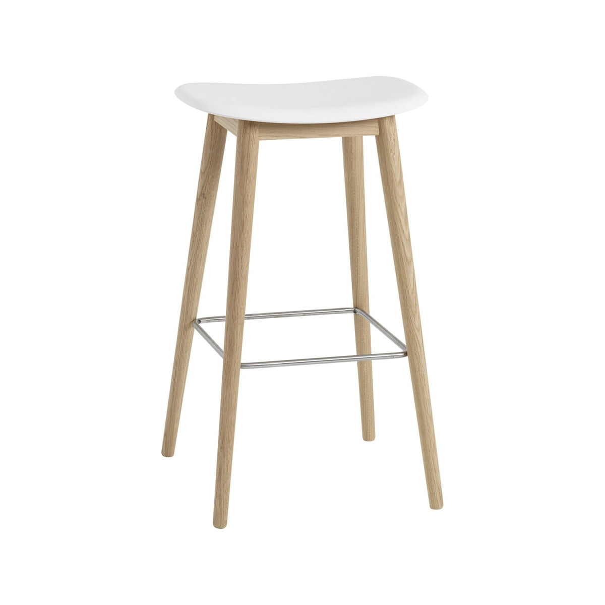Fiber Bar Stool - Wood Base, Without, Natural White / Oak - Stools - Muuto