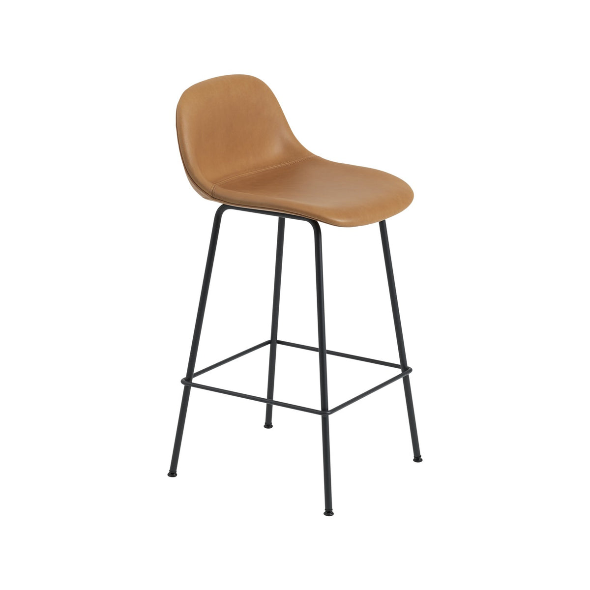 Fiber Counter Stool - Tube Base, With, Cognac Leather - Stools - Muuto