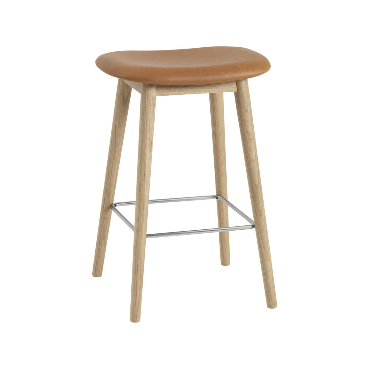 Fiber Counter Stool - Wood Base, Without, Cognac Leather / Oak - Stools - Muuto