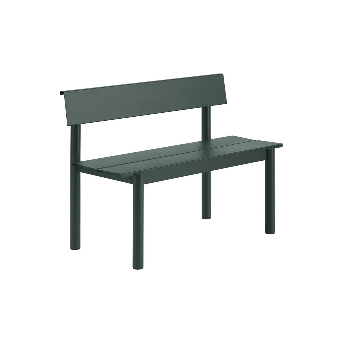 Linear Steel Bench with Backrest - 110 cm, Dark Green - Outdoor Benches - Muuto