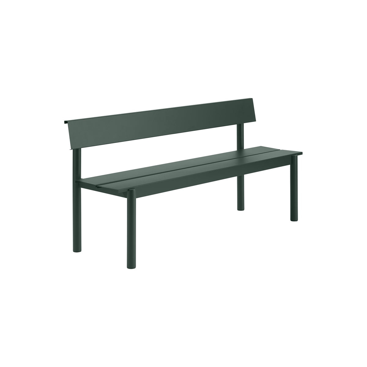 Linear Steel Bench with Backrest - 170 cm, Dark Green - Outdoor Benches - Muuto