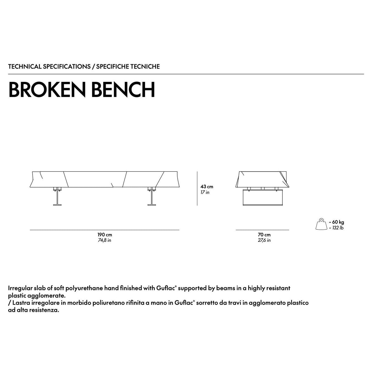 Broken Bench Almost Black - Benches - Gufram