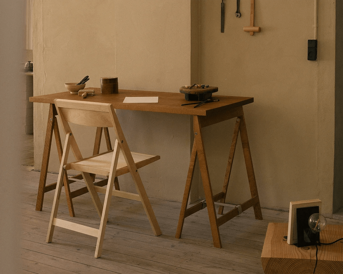 Folding Flat Table Trestles - Warm Brown Birch - Dining Tables - Frama – view 3