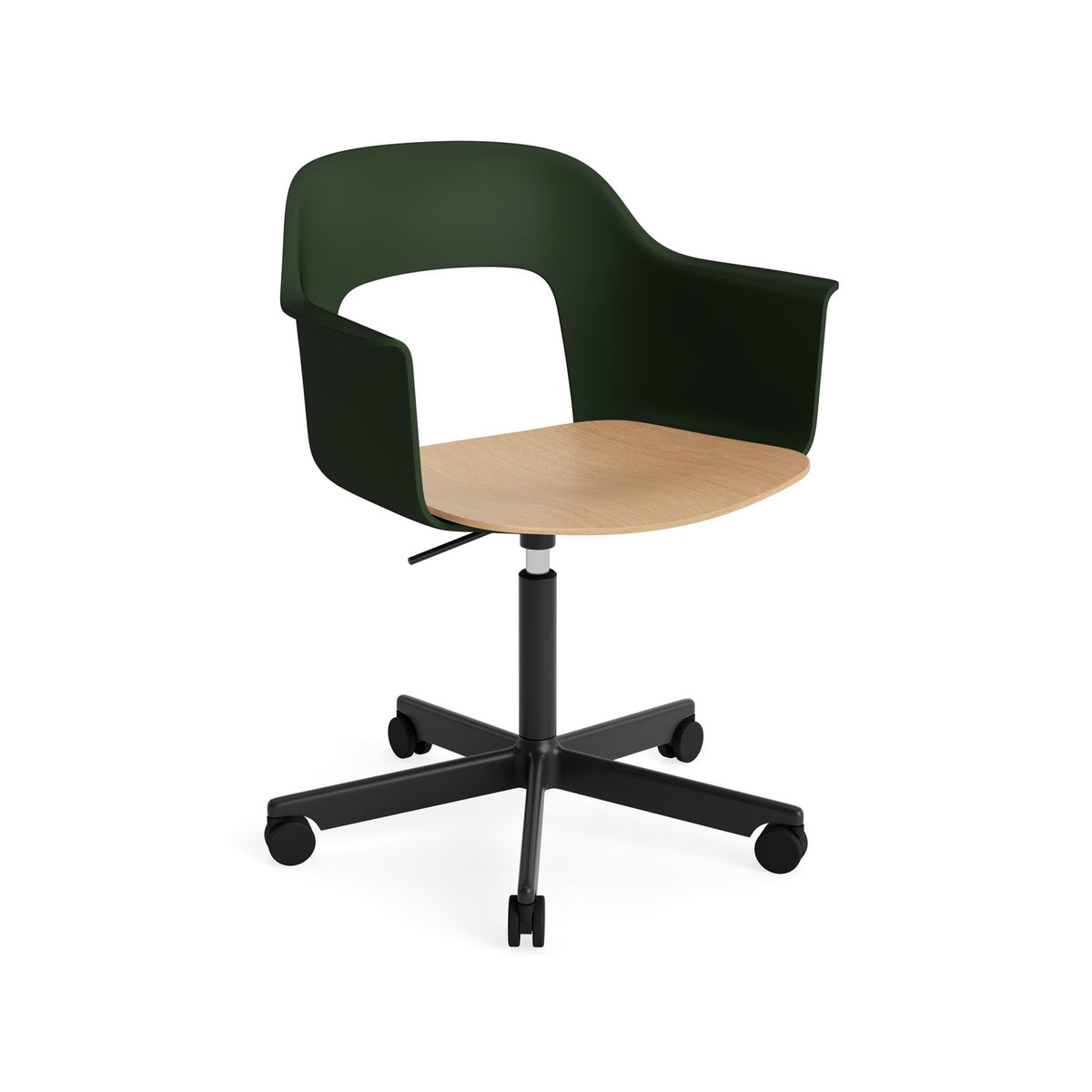 Layout Armchair 242 - Bottle Green with Oak Seat, Black Powder Coated Aluminium - Chairs - HAY
