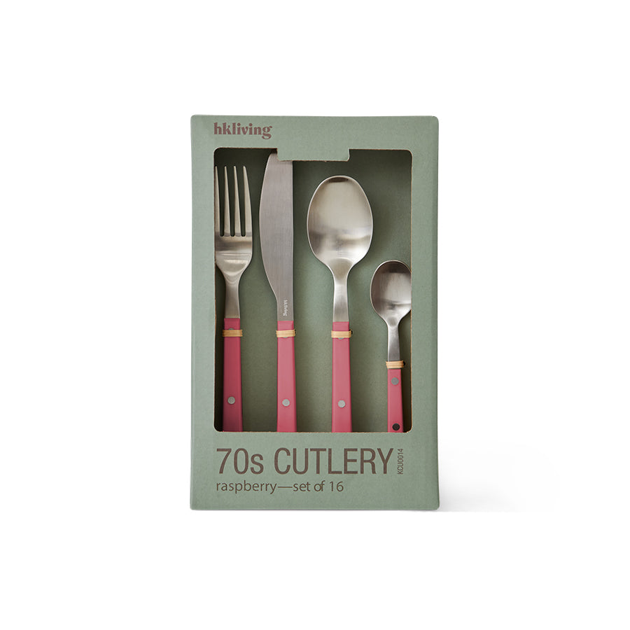 70s Cutlery – Cutlery Set, Raspberry (set of 16) – HKLIVING