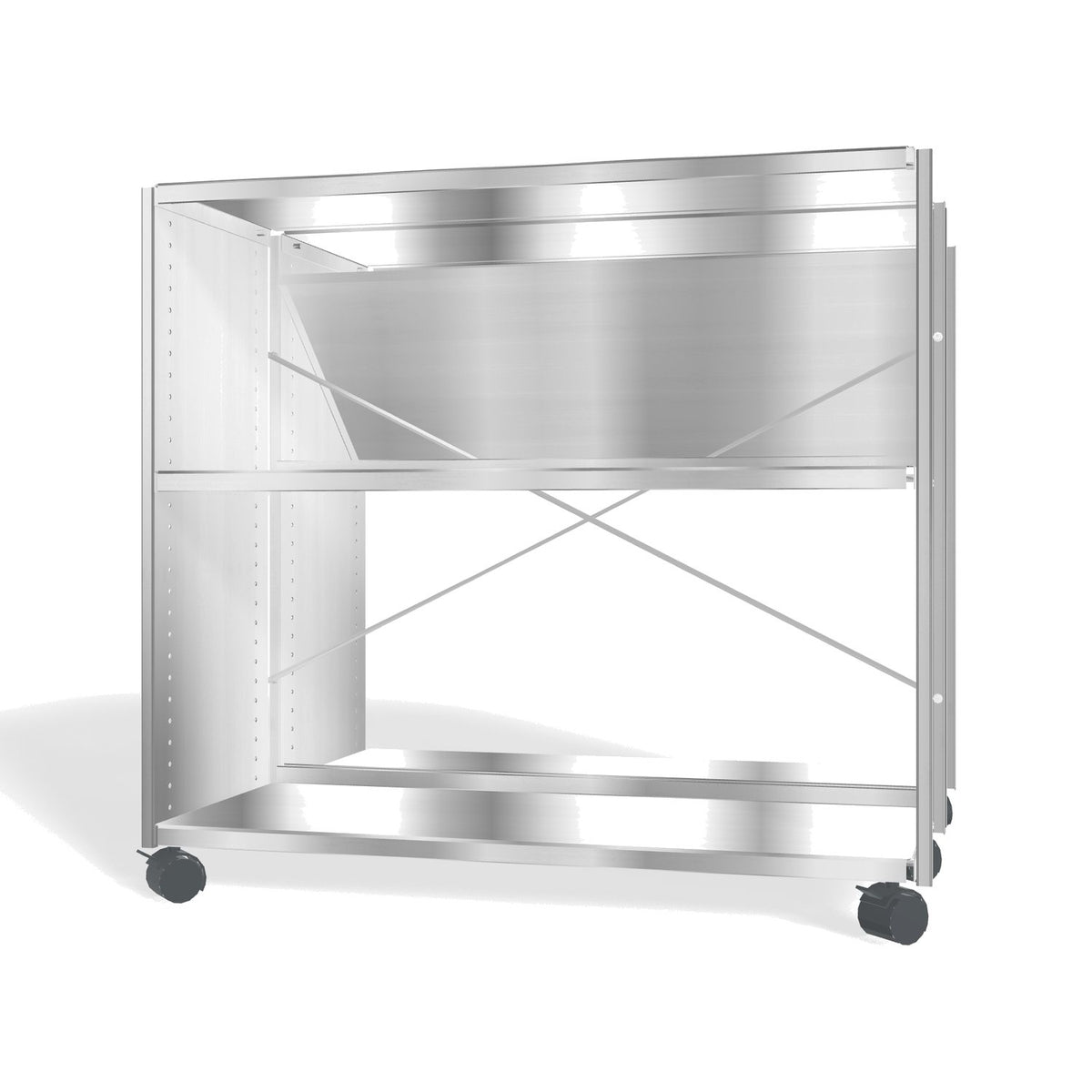 Lehni Aluminium Shelf System Back2Back with Casters in Blank Aluminum