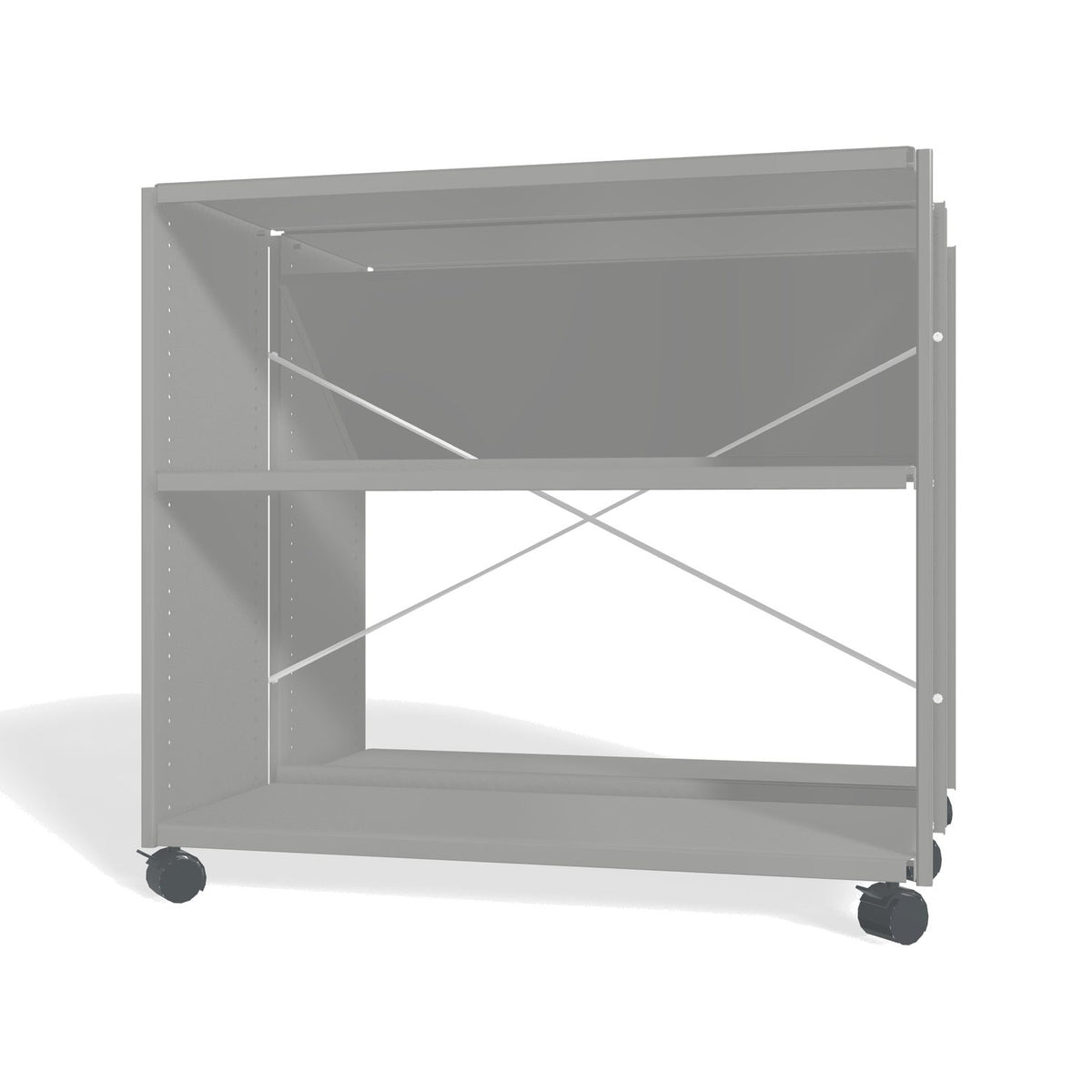 Lehni Aluminium Shelf System Back2Back with Casters in White Aluminum