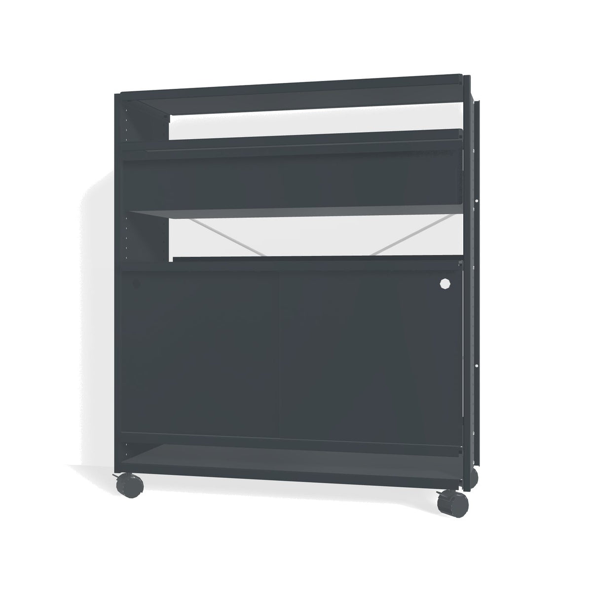 Lehni Aluminium Shelf System Highboard, with drawer and sliding door, on casters - Anthracite - Lehni