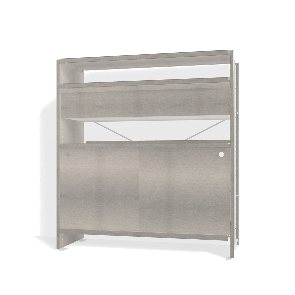 Lehni Aluminium Shelf System Highboard, with drawer and sliding door - Brushed Aluminum - Lehni