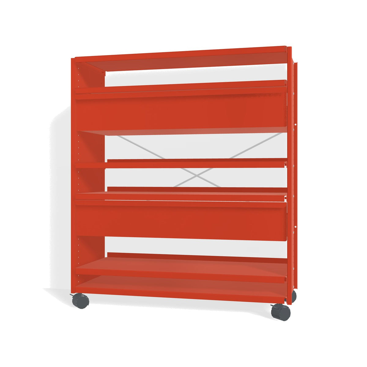 Lehni Aluminium Shelf System Highboard, with two drawers, on casters - Vermilion - Lehni