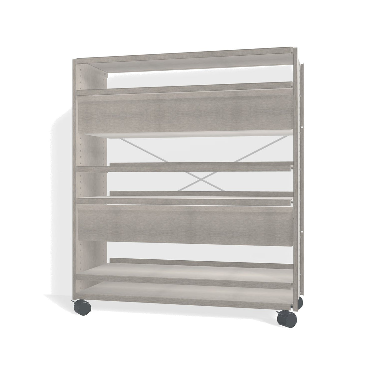 Lehni Aluminium Shelf System Highboard, with two drawers, on casters - Brushed Aluminum - Lehni