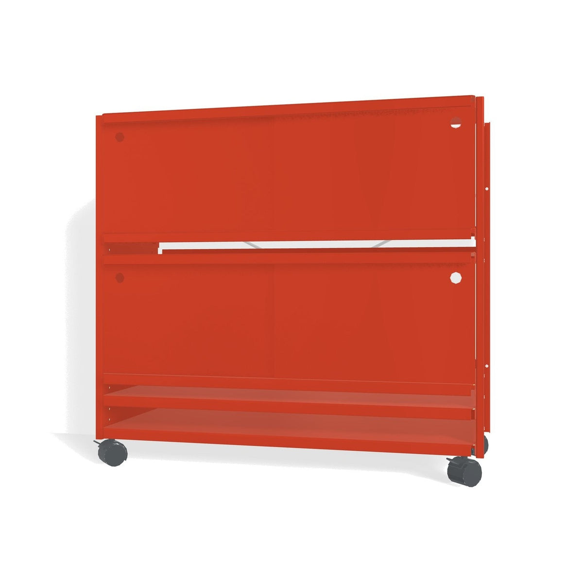 Lehni Aluminium Shelf System Lowboard, with sliding doors, on casters - Vermilion - Lehni