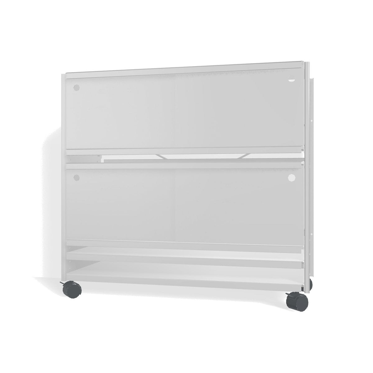 Lehni Aluminium Shelf System Lowboard, with sliding doors, on casters - Colorless Anodized - Lehni