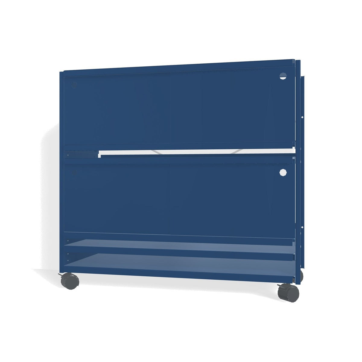 Lehni Aluminium Shelf System Lowboard, with sliding doors, on casters - Lehni Blue - Lehni
