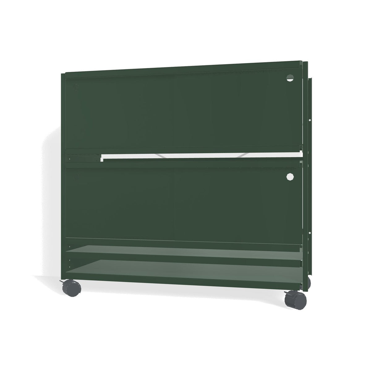 Lehni Aluminium Shelf System Lowboard, with sliding doors, on casters - Fir Green - Lehni