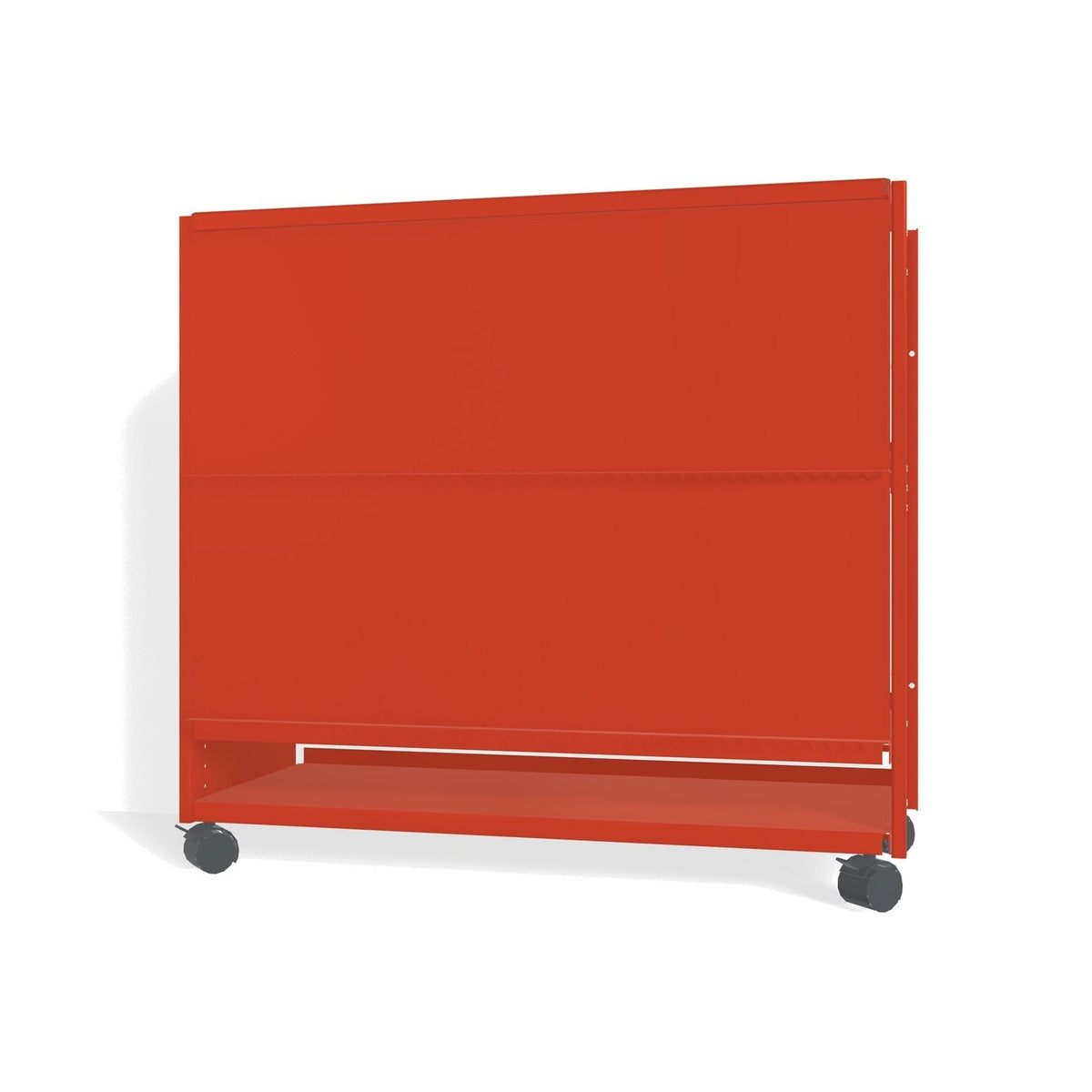 Lehni Aluminium Shelf System Lowboard, with slide-in doors, on casters - Vermilion - Lehni