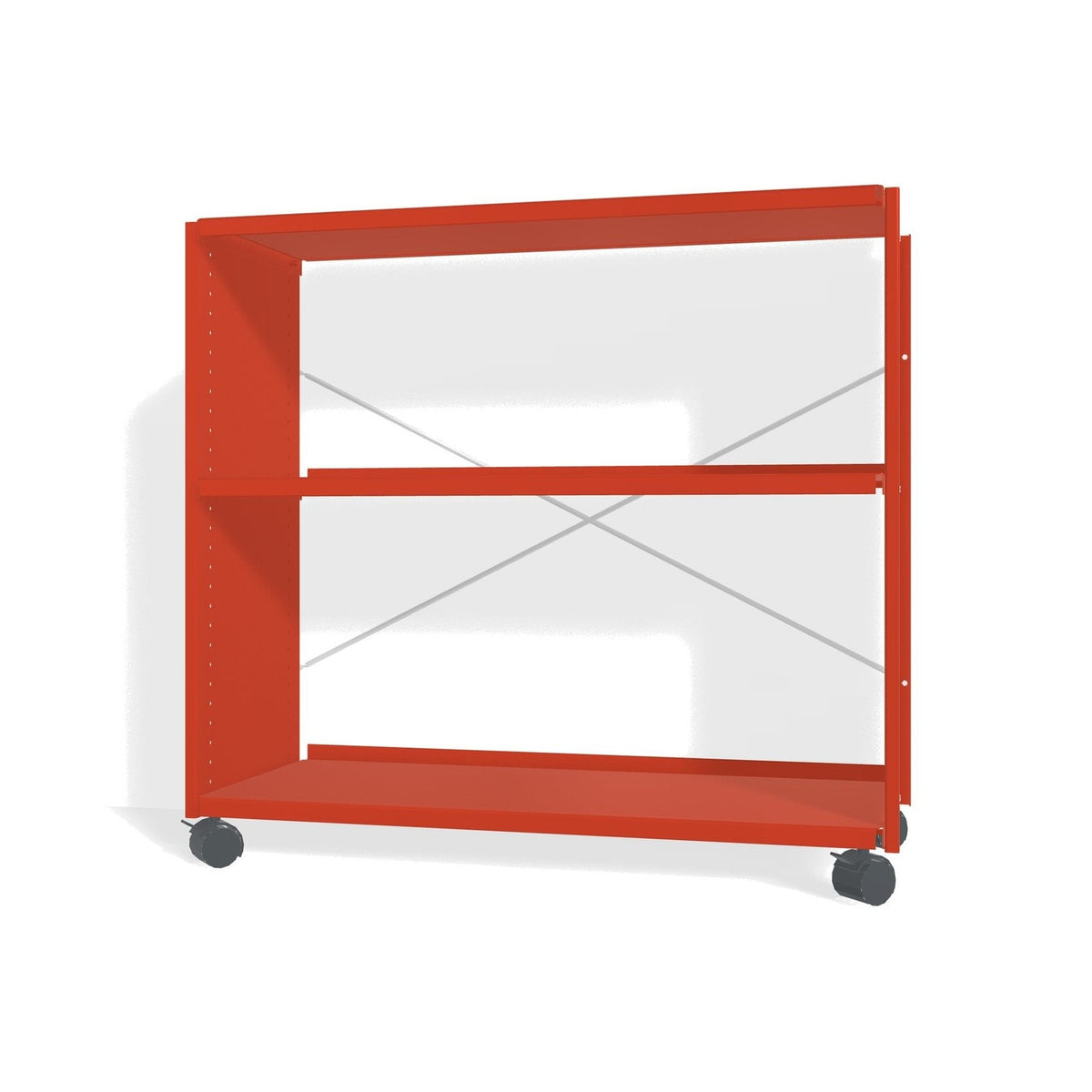Lehni Aluminium Shelf System Lowboard, open, on casters - Vermilion - Lehni