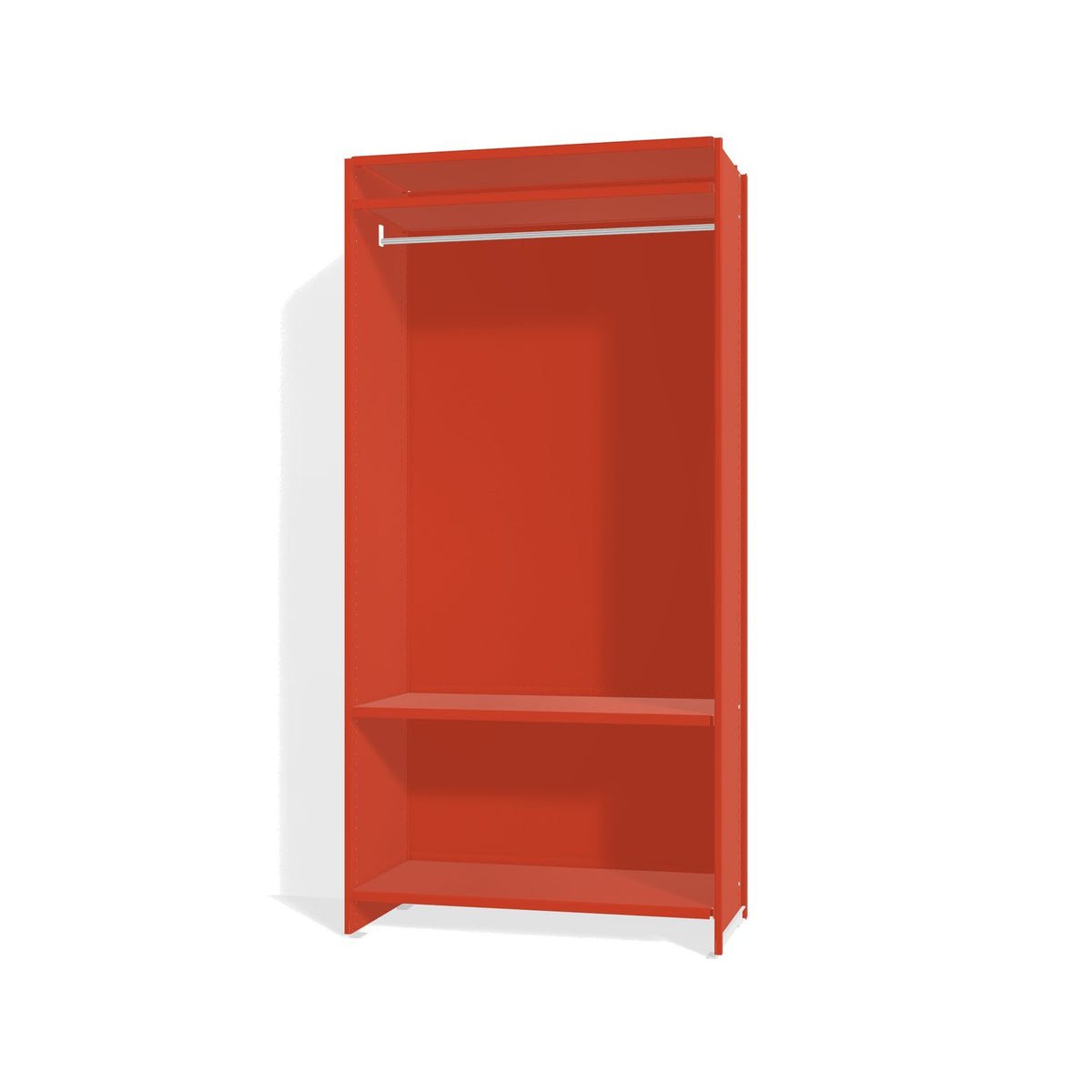 Lehni Aluminium Shelf System Wardrobe, with clothes rail and back panel - Vermilion - Lehni