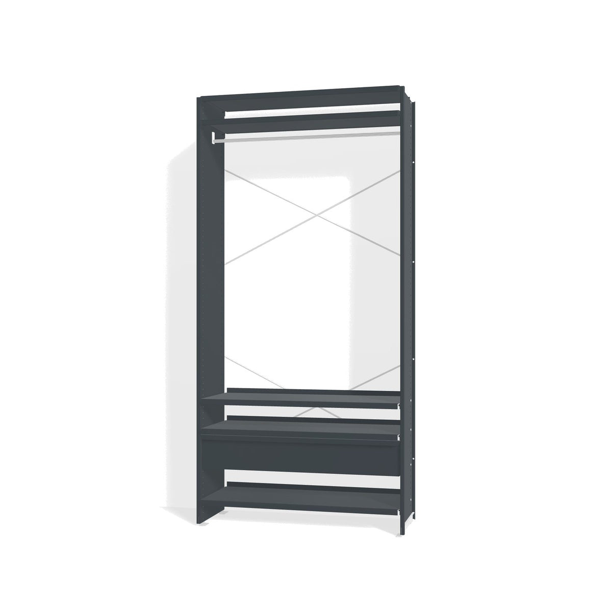 Lehni Aluminium Shelf System Wardrobe, with clothes rail and drawer - Anthracite - Lehni