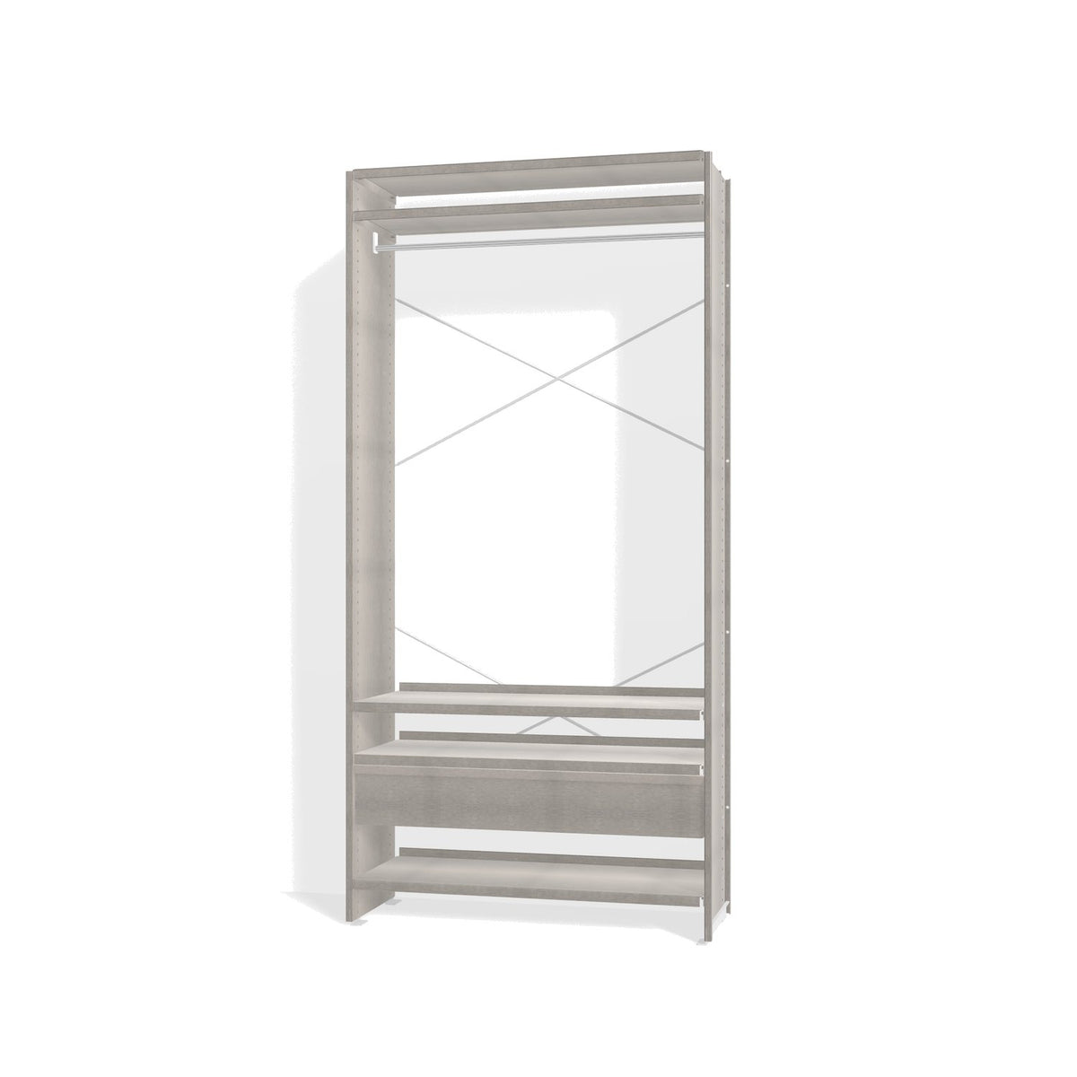 Lehni Aluminium Shelf System Wardrobe, with clothes rail and drawer - Brushed Aluminum - Lehni