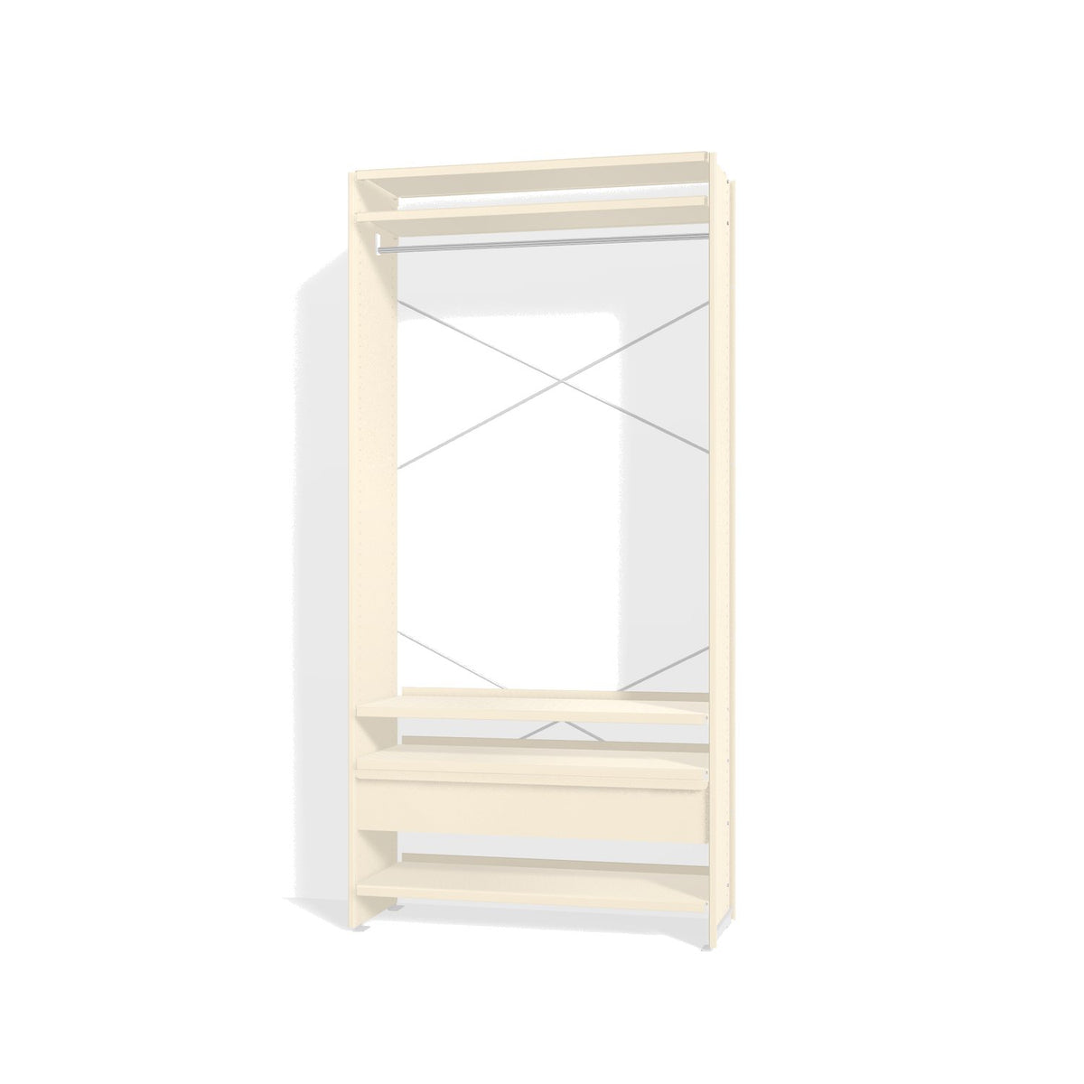 Lehni Aluminium Shelf System Wardrobe, with clothes rail and drawer - Pearl White - Lehni