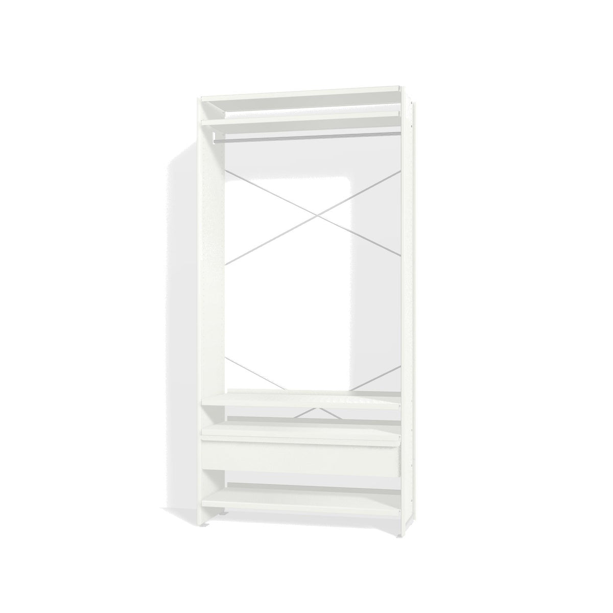 Lehni Aluminium Shelf System Wardrobe, with clothes rail and drawer - Signal White - Lehni