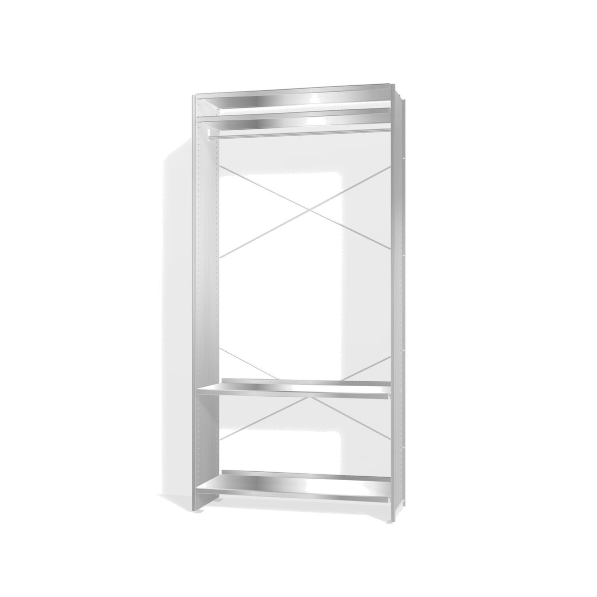 Lehni Aluminium Shelf System Wardrobe, with clothes rail - Blank Aluminum - Lehni