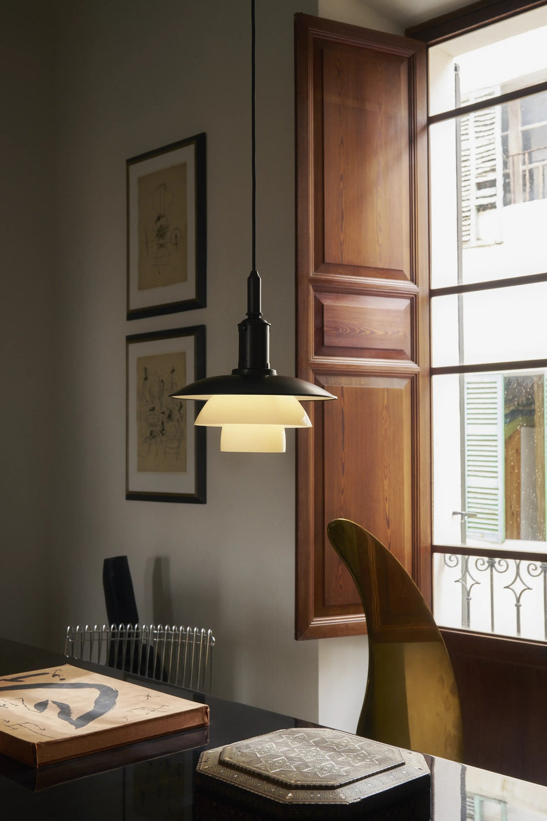 PH 3/3 Aged Brass Opal Pendant Lamp